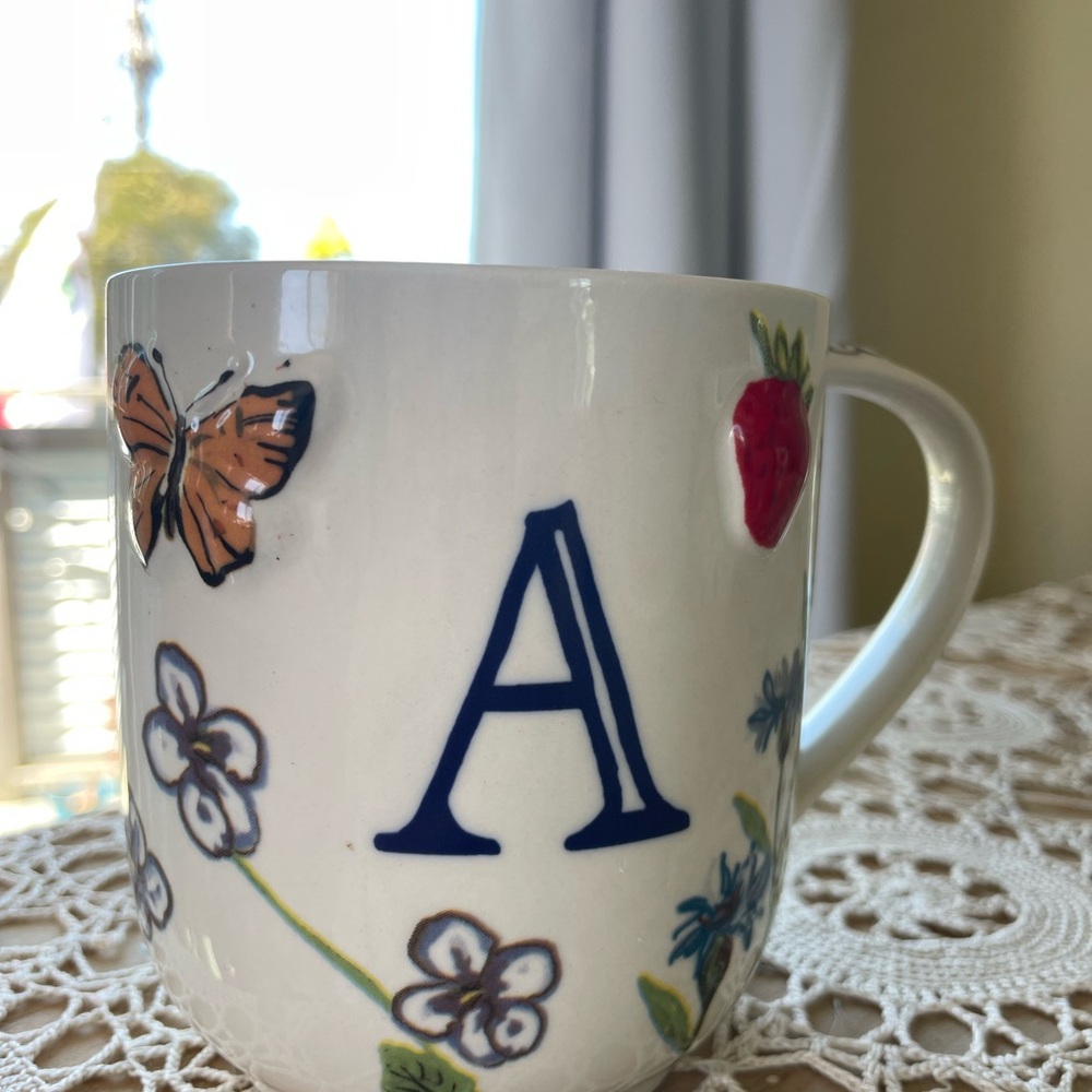 Floral and Butterfly Mug with Initial A